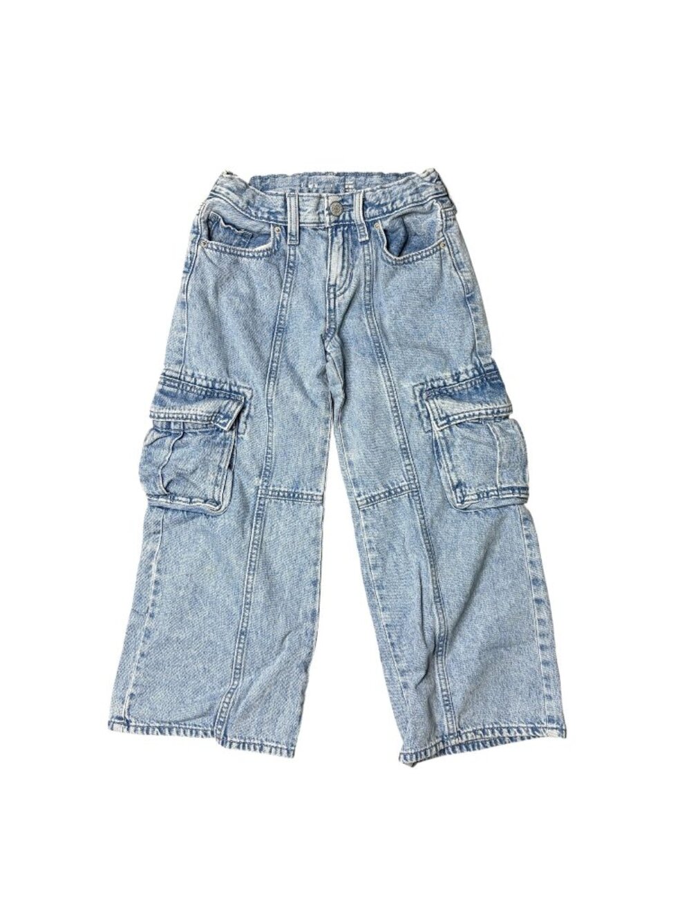 Old Navy Girls Cargo Jeans Size 7 Light Wash Wide Leg